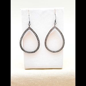 Large Oxidized White Topaz Open Tear Drop Dangle Earrings, NWT, Ships Gift Box